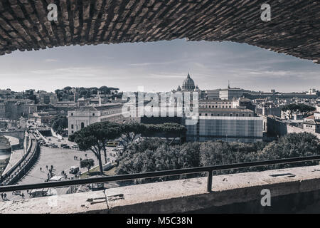 Rome skyline view  from the Castel Sant`Angelo, Italy, black and white version Stock Photo